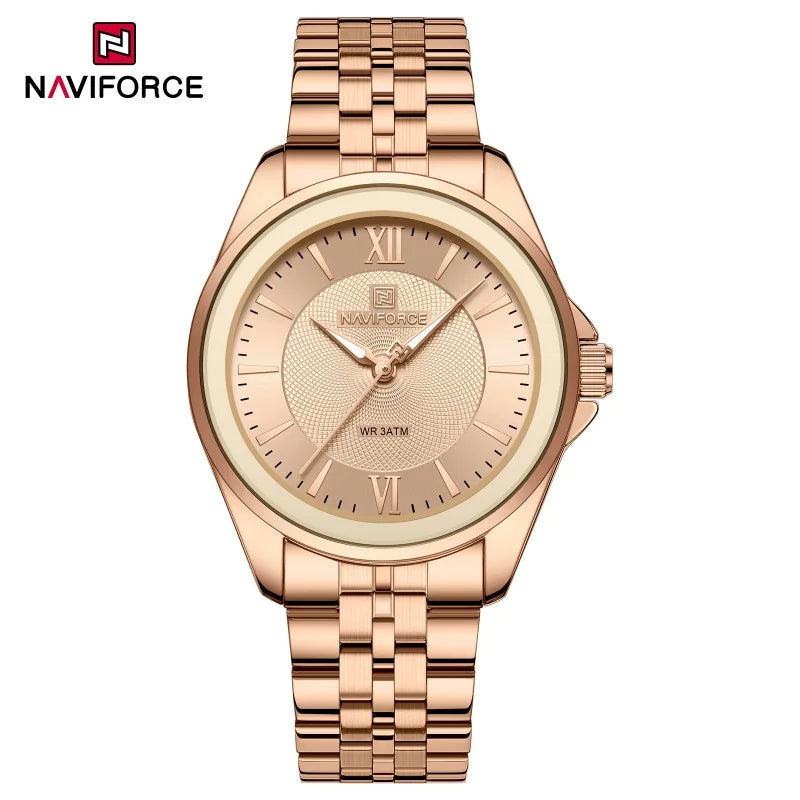 NAVIFORCE Ladies 3ATM Waterproof Quartz Watch Simple Fashion Stainless Steel Watchband Woman Quartz Watch Gifts For Women NF5067