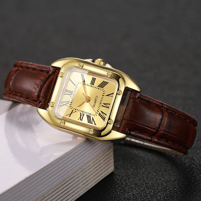 Montres-bracelets en cuir pour femmes Fashion Square Montre à quartz décontractée à cadran Roma pour femmes Relogio Feminino (sans boîte)