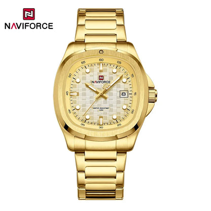 Montre-bracelet de sport NAVIFORCE pour hommes, à quartz, en acier inoxydable, lumineuse, avec calendrier, cadran carré, pour affaires
