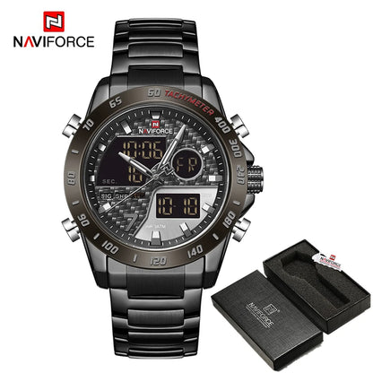 NAVIFORCE Montre-bracelet de luxe pour homme, montres de sport militaires numériques pour homme, bracelet en acier, horloge à quartz, Relogio Masculino