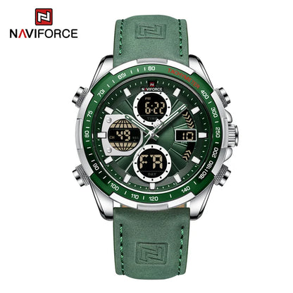 2025 NAVIFORCE Sport Watches for Men Strong Luminous Dual Display Waterproof Quartz Genuine Leather Wristwatch Relogio Masculino