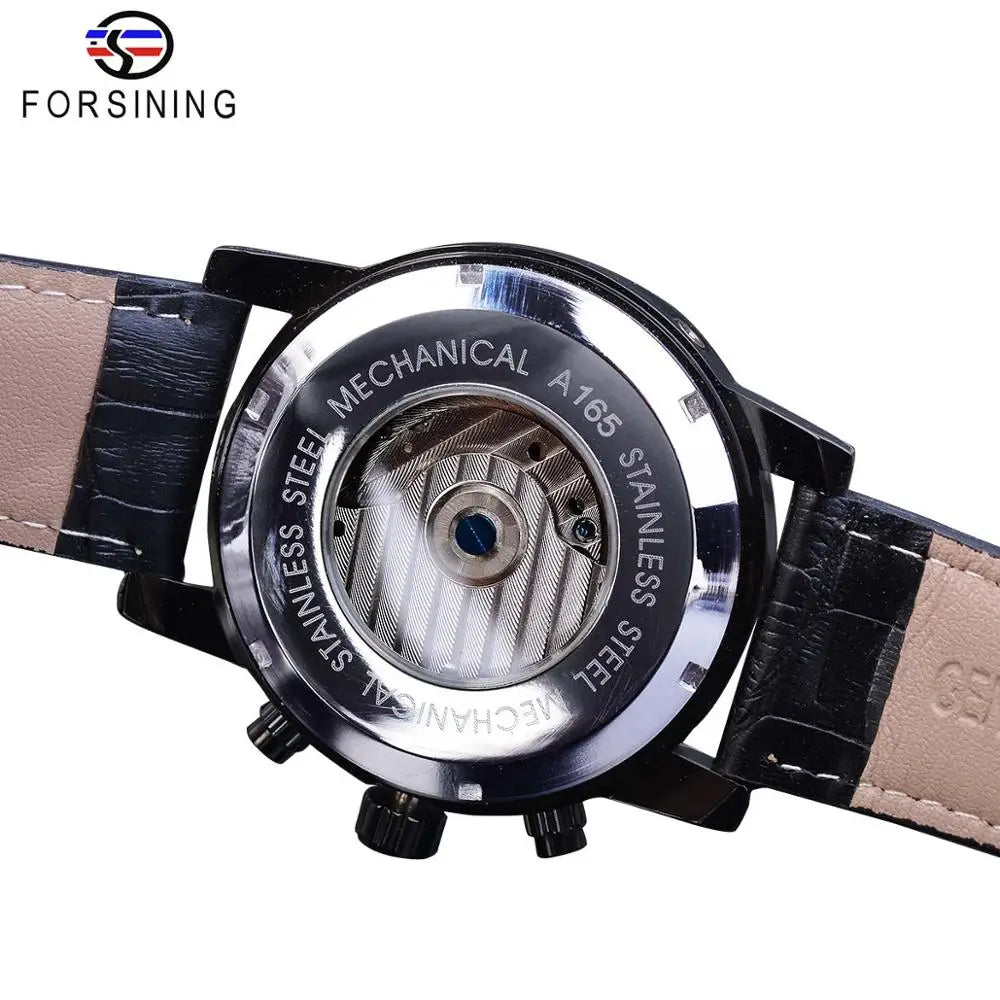 Montre mécanique automatique Forsining Tourbillon Fashion Wave noire et dorée multifonction pour homme, marque de luxe de qualité supérieure