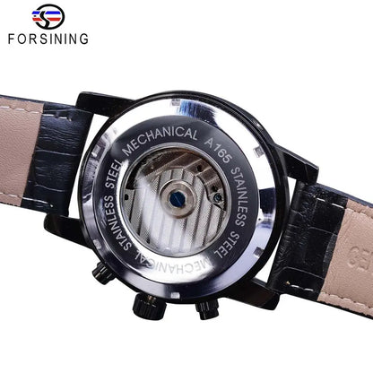 Montre mécanique automatique Forsining Tourbillon Fashion Wave noire et dorée multifonction pour homme, marque de luxe de qualité supérieure