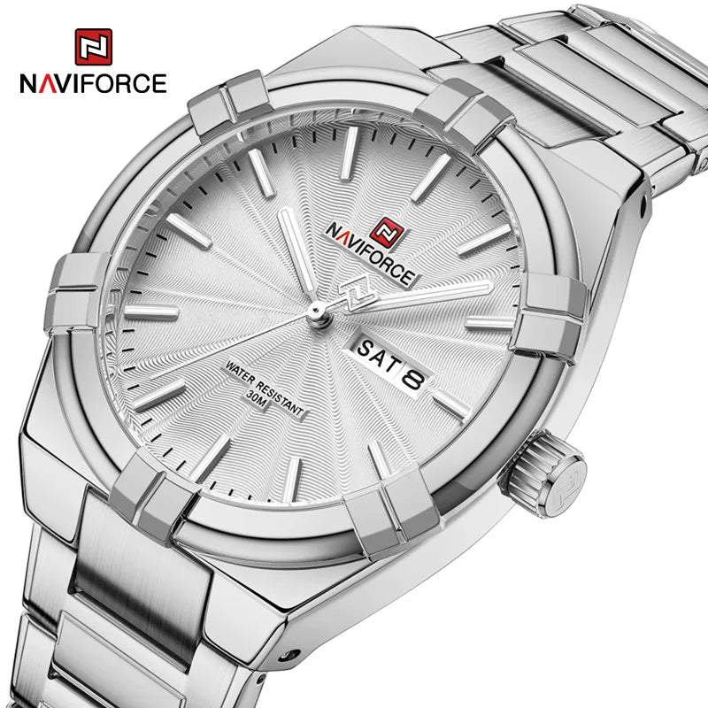 Montre bracelet à quartz pour homme de la marque NAVIFORCE, en acier inoxydable, étanche, horloge de luxe tendance et professionnelle NF9218