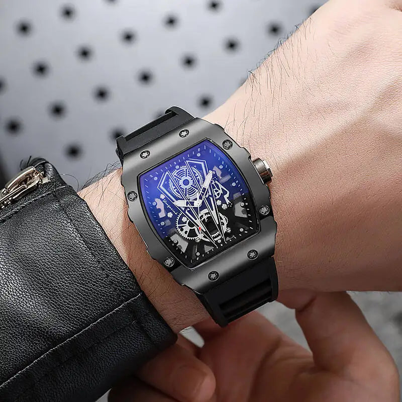 1/2 Montres homme tendance Montre de luxe à grand cadran à quartz Montre de sport décontractée à bracelet en silicone Reloj Hombre (sans boîte)