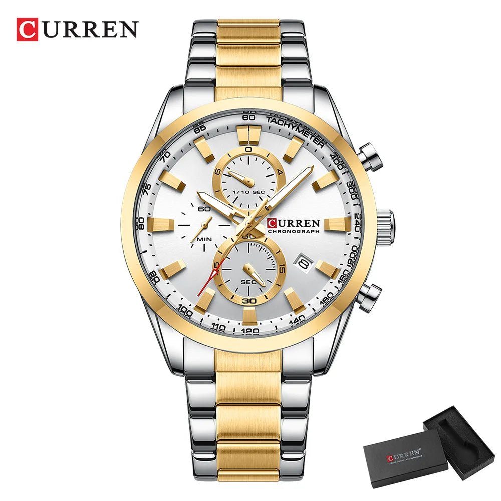 CURREN Montre Sport Chrono à Quartz pour Homme - Bracelet en Acier Inoxydable et Cadran Multifonction