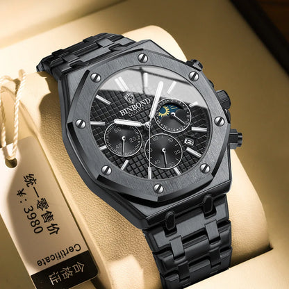 BINBOND 0161 Luminous Chronograph Stainless Steel Watch
