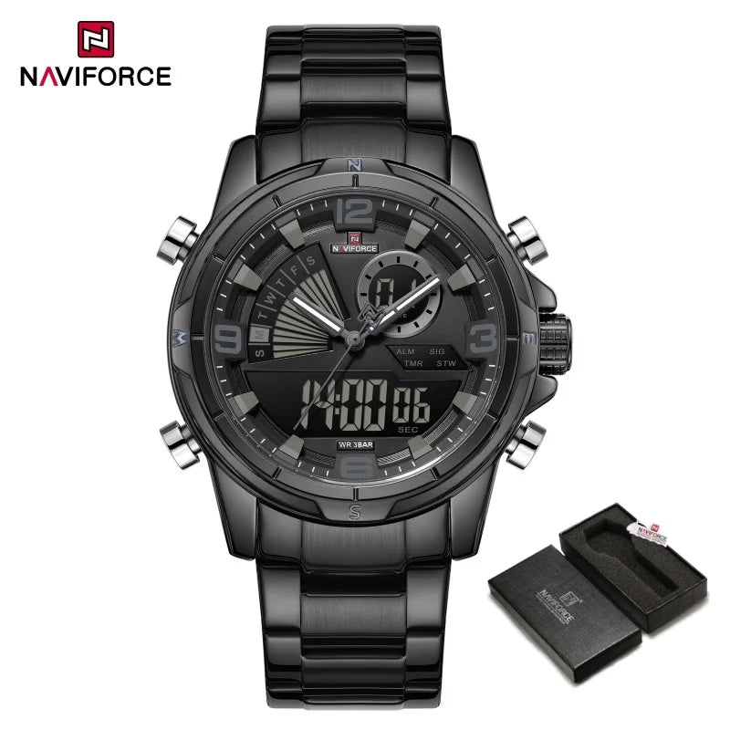 NAVIFORCE Montres de Luxe Militaires pour Hommes Chronographe Mode Alarme Montres-bracelets à Quartz pour Hommes Sports Calendrier Mensuel Étanche Cadeau
