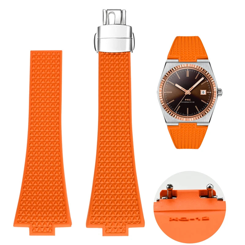 11mm 12mm FKM Convex Strap for Tissot PRX Series Super Player 35mm 40mm Fluoro Rubber Quick Release Butterfly Buckle Watch Band