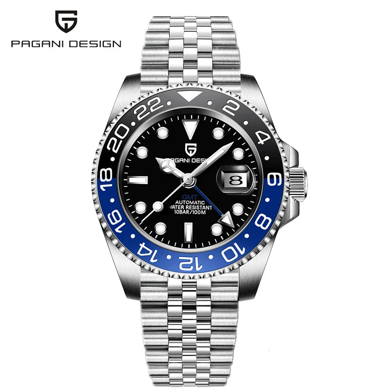 Montre-bracelet automatique PAGANI DESIGN 40 mm GMT Acier inoxydable Étanche Hommes Montre de marque supérieure Montres mécaniques de sport Hommes PD-1662