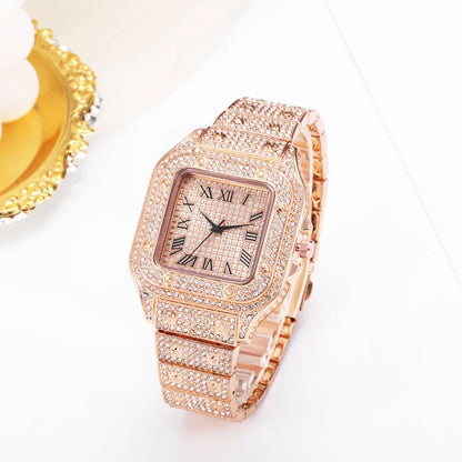Montres pour hommes, cadran carré, ciel étoilé, ceinture en acier, incrustation de diamant, style européen américain, chiffres romains, montres-bracelets à quartz, cadeau