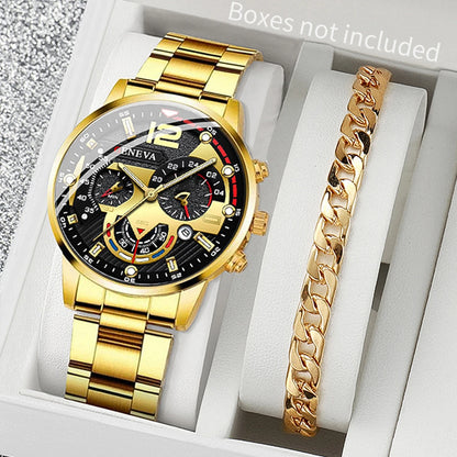 2 PCS Montres Business Homme Bracelet Acier Mode Montre Analogique Quartz Homme Ensemble Bracelet Relogio Masculino Reloj Hombre (Sans boîte)