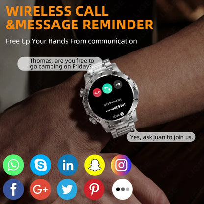 New 2026 Outdoor 800mAh Large Battery Smart Watch Men LED Flashlight Bluetooth Call Compass Sports Fitness Waterproof Smarwatch