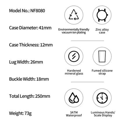 NAVIFORCE Montres Homme Chronographe Multifonctionnel Bracelet en Silicone Aiguilles Lumineuses Étanche 3ATM Haute Qualité Original pour Homme