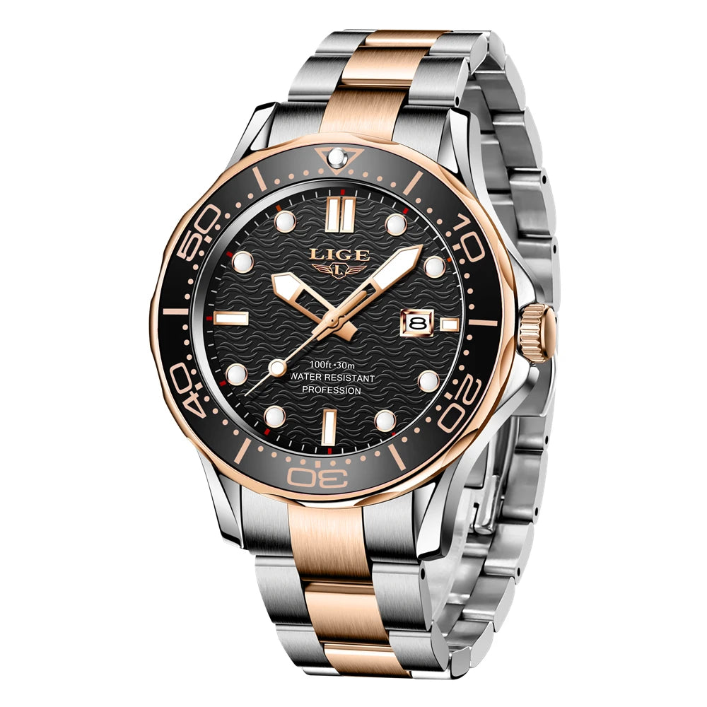 2026 LIGE Nouvelle Montre Homme D'Affaires Grande Marque Luxe Montre de Plongée Pour Hommes Étanche Date Horloge Montre de Sport Relogio Masculino+Boîte