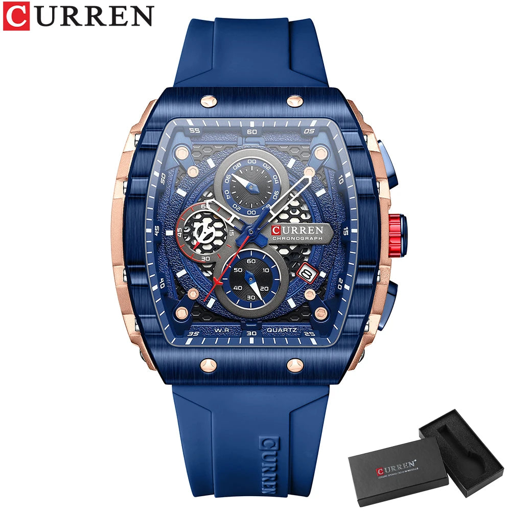 CURREN Square Dial Chronograph Watch Silicone Strap