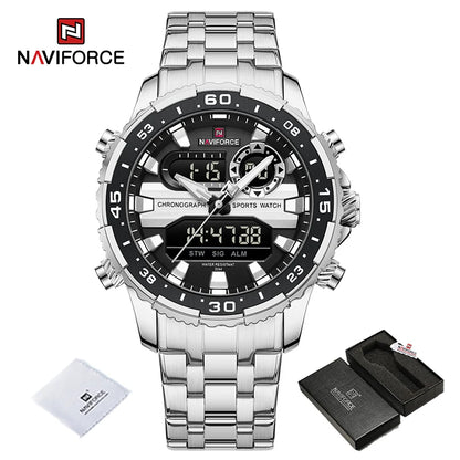 Montres Homme NAVIFORCE Original Tendance Marque LCD Affichage Analogique Numérique Quartz Homme Horloge 30m Étanche Lumineuse Montre-Bracelet Homme
