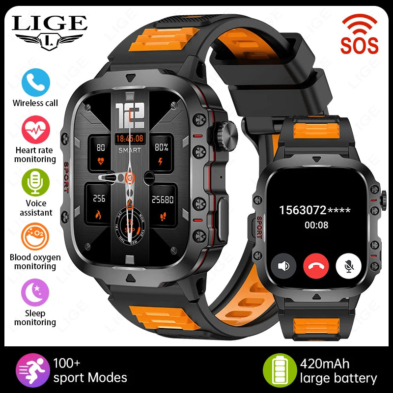 Montre Intelligente Homme Militaire Extérieur Sport Santé Moniteur Appel Bluetooth Assistant Vocal Étanche Pour Android IOS Montre Connectée