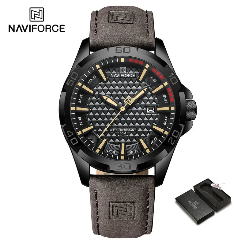 Montre à quartz pour hommes NAVIFORCE de grande marque, Sportive, antichoc, étanche, en cuir, masculine, mode de luxe, décontractée avec calendrier