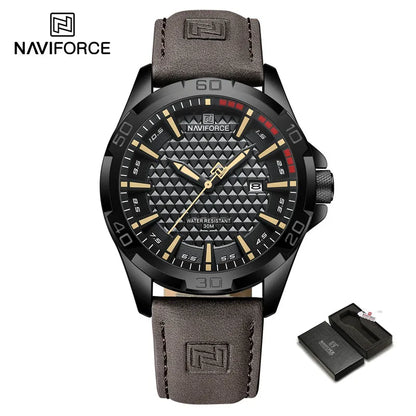 Montre à quartz pour hommes NAVIFORCE de grande marque, Sportive, antichoc, étanche, en cuir, masculine, mode de luxe, décontractée avec calendrier
