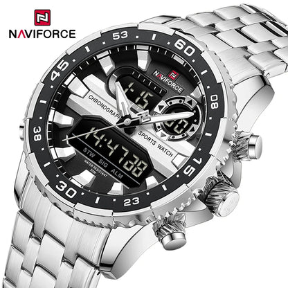 Montres Homme NAVIFORCE Original Tendance Marque LCD Affichage Analogique Numérique Quartz Homme Horloge 30m Étanche Lumineuse Montre-Bracelet Homme
