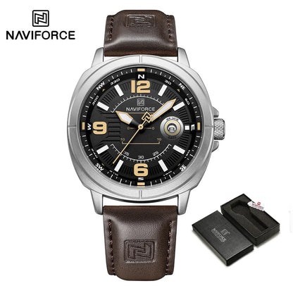 Montres à quartz de mode NAVIFORCE pour hommes, étanches 3ATM, affichage lumineux, cadran boussole classique, bracelet respirant en PU