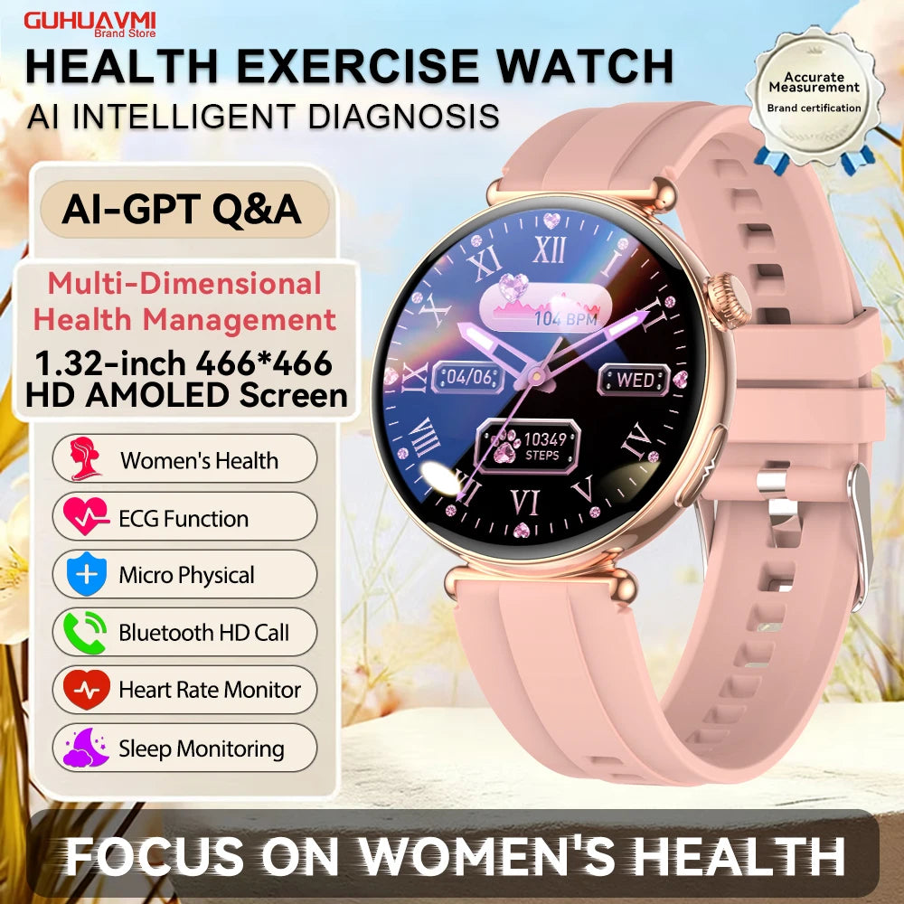 2026 New Women AI Smart Diagnosis Smart Watch HRV+ECG Uric Acid Blood Oxygen Health Monitor IP68 Waterproof Sports Smart Watches