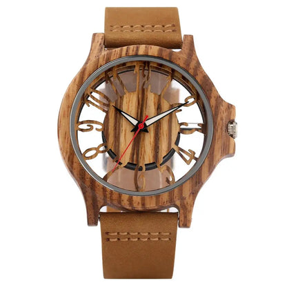 BOBO BIRD W546003 Montres en Bois à Affichage Chiffres Arabes Creux Transparents Quartz
