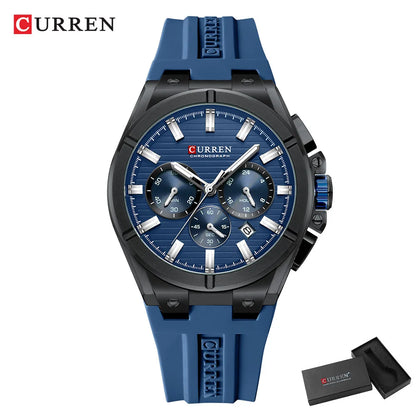 CURREN Montre-bracelet de luxe pour homme chronographe date étanche bracelet en caoutchouc montres décontractées à quartz pour hommes montre de sport masculine Reloj