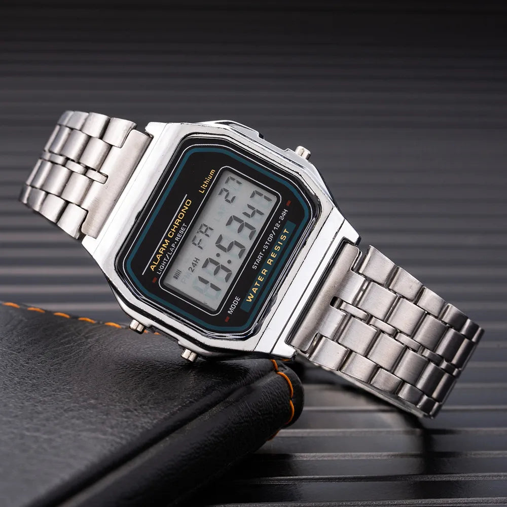 Montre numérique élégante pour femme en or argent acier inoxydable, montres-bracelets électroniques d'affaires pour femmes, horloge masculine Zegarek Damski