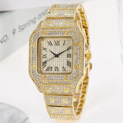 Montres de luxe en diamant pour hommes et femmes, montre en or, montre-bracelet pour dames, montres de luxe en strass, montres-bracelets unisexes, horloge féminine 2024 Nouveau