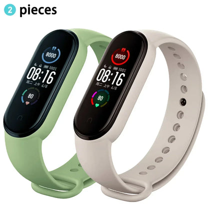 2PCS Watch Strap For Xiaomi Mi Band 7 6 5 4 3 Wristband Silicone Bracelet Wrist Straps MiBand 3/4 band6 Smartwatch Accessories