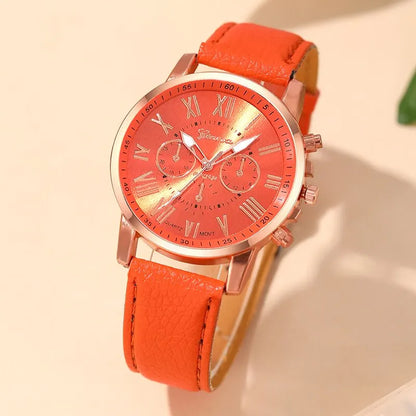 Reloj Mujer Fashion Women Watches Ladies Orange Leather Quartz Wrist Watch for Women Bussiness Casual Watch Relogio Feminino