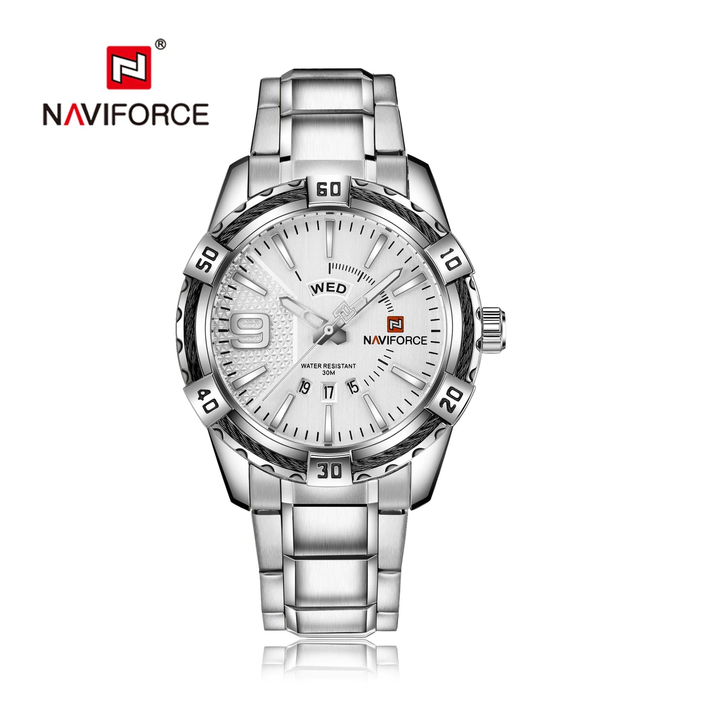 NAVIFORCE – Montre-bracelet de luxe pour homme, marque originale, quartz, classique, étanche, bracelet en acier, horloge pour homme