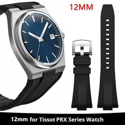 Bracelet de montre de rechange en silicone convexe pour homme Tissot PRX Powermatic 40mm T137.407 T137.410, en caoutchouc à dégagement rapide de 12mm