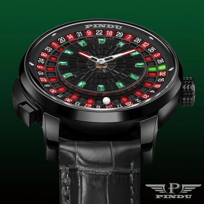 Montre mécanique rotative à bouton PINDU Design NOUVEAU 2025, coque noire, mouvement NH35, montre automatique de luxe en acier inoxydable pour hommes