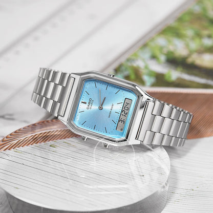Montre Casio Homme Double Affichage Style Rétro Cadran Personnalisé Mouvement à Quartz Résistante à l'Eau AQ-230A-