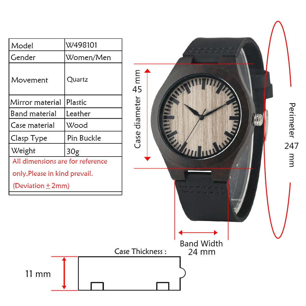 Montre-bracelet Bob Bird Watch à quartz en cuir véritable noir