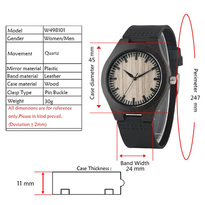 Montre-bracelet Bob Bird Watch à quartz en cuir véritable noir