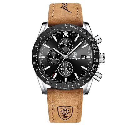 POEDAGAR Montre Homme de Luxe Étanche Lumineuse Date Chronographe Montre-Bracelet à Quartz Homme Haute Qualité Sport Cuir Homme Montres