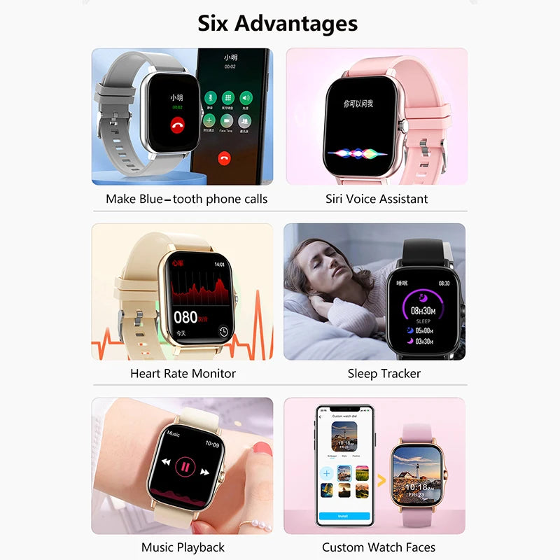 Montre connectée de sport, horloge de fitness, moniteur de santé, montre intelligente étanche, appels Bluetooth pour hommes femmes téléphones IOS Android 2025