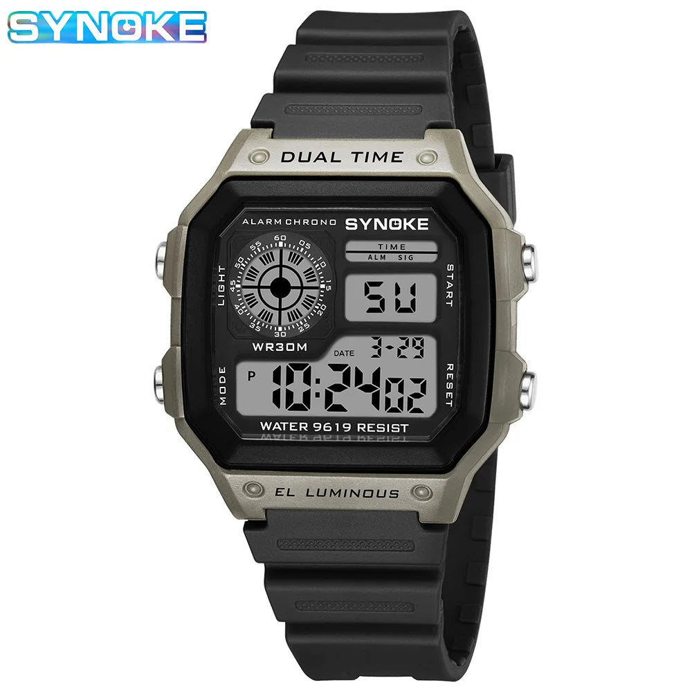 Montres numériques Hommes Sports Lumineuses Multifonction Étanche Femmes Montre-bracelet Extérieur et Course Étudiant Sept Lumières Synoke