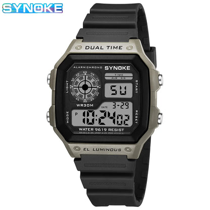 Montres numériques Hommes Sports Lumineuses Multifonction Étanche Femmes Montre-bracelet Extérieur et Course Étudiant Sept Lumières Synoke