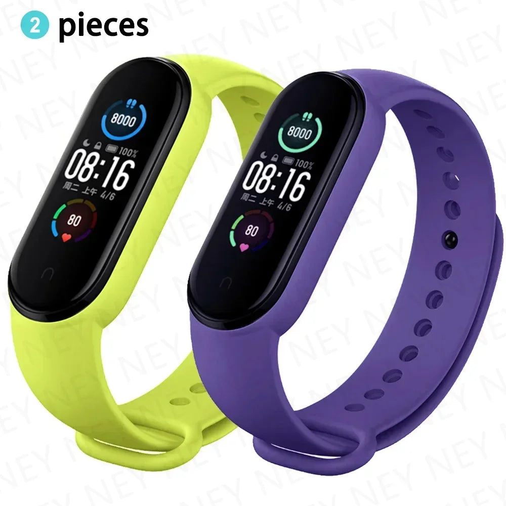 2PCS Watch Strap For Xiaomi Mi Band 7 6 5 4 3 Wristband Silicone Bracelet Wrist Straps MiBand 3/4 band6 Smartwatch Accessories