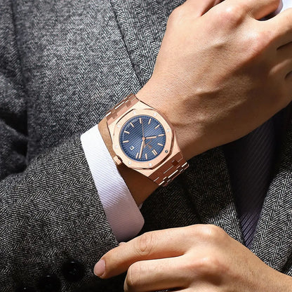 POEDAGAR Montre-bracelet de luxe pour homme étanche lumineuse Date Montre homme en acier inoxydable Montres à quartz tendance pour homme Reloj