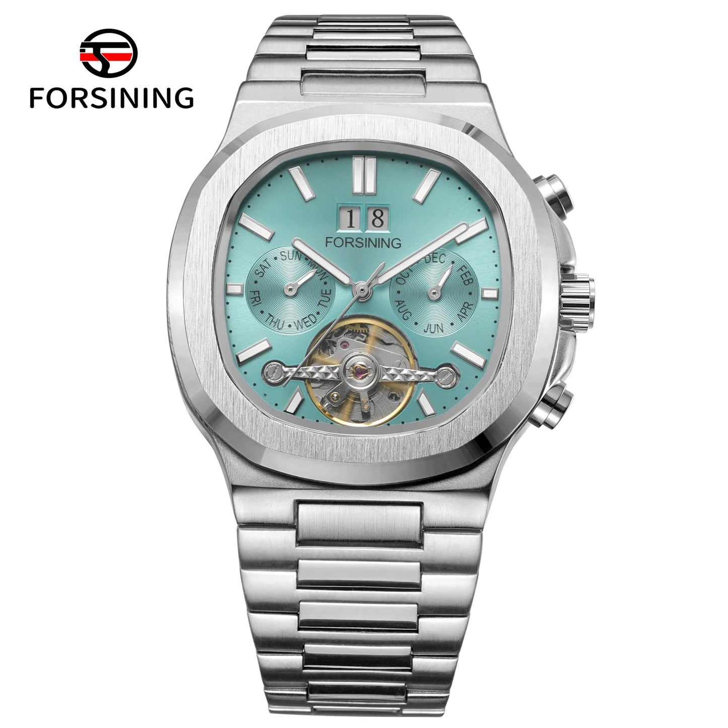 Forsining 481 Montre Militaire Homme Tourbillon Aiguilles Date Jour Montres Mécaniques Automatiques Acier Inoxydable Horloge Relogio Masculino