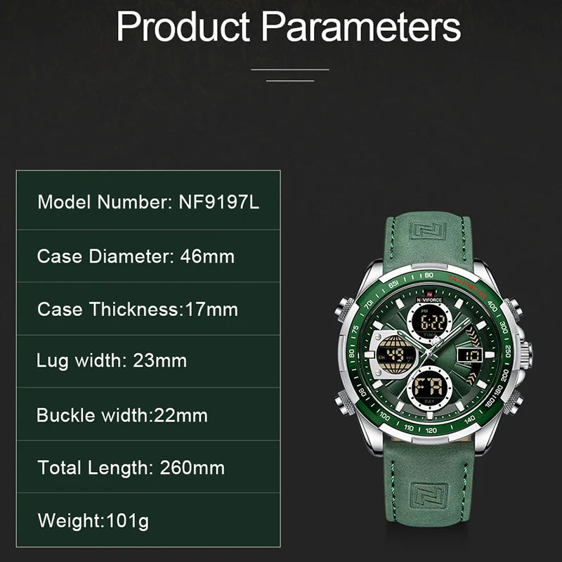 Montres militaires de mode NAVIFORCE pour hommes Luxe Montre chronographe sport originale Montre étanche à quartz Montre-bracelet numérique